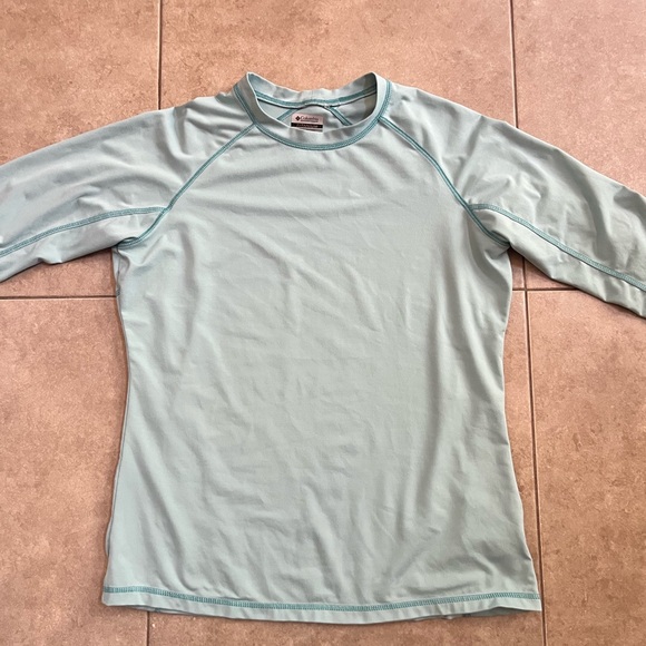 Columbia TITANIUM L Womens Blue Teal Long Sleeve Thumbhole Gym Athletic Top - Picture 2 of 10